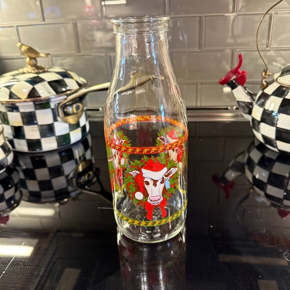 Vintage French Milk Bottle with Christmas Cow - Picture 6 of 11